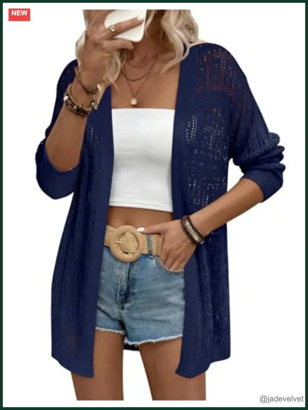 Crochet Cardigan Sweater Lightweight Long Sleeve Open Front Kimono Boho Knit